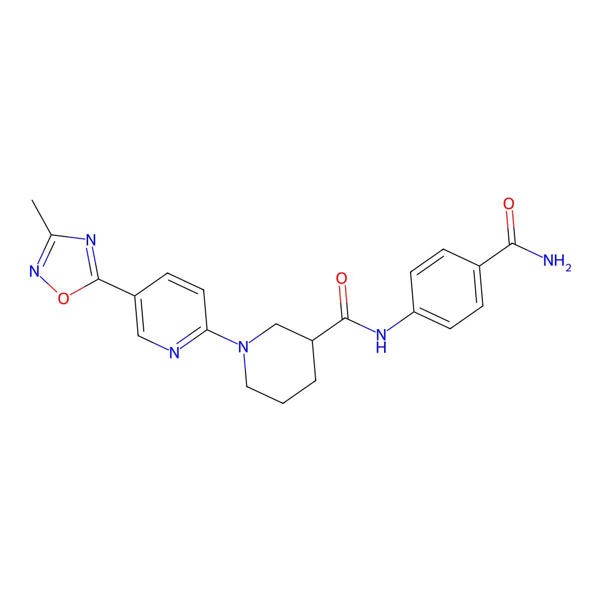 N-(4-Carbamoylphenyl)-1-[5-(3-methyl-1,2,4-oxadiazol-5-YL)pyridin-2-YL]piperidine-3-carboxamide molecular structure, CAS 1396863-59-4