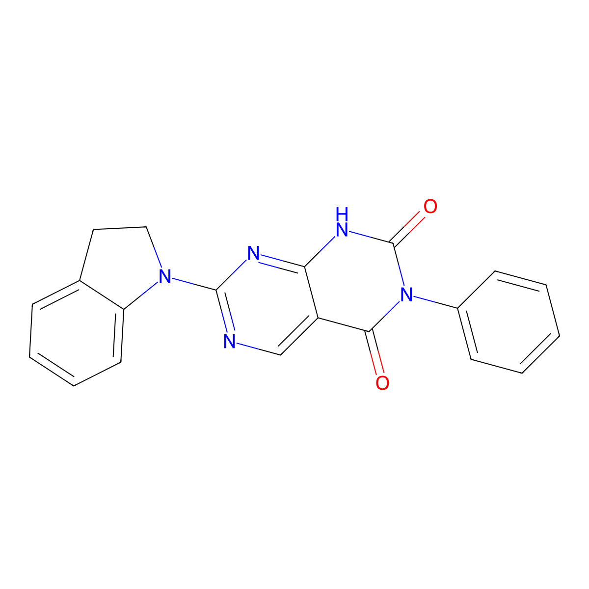 7-(indolin-1-yl)-3-phenylpyrimido[4,5-d]pyrimidine-2,4(1H,3H)-dione molecular structure, CAS 1396863-65-2
