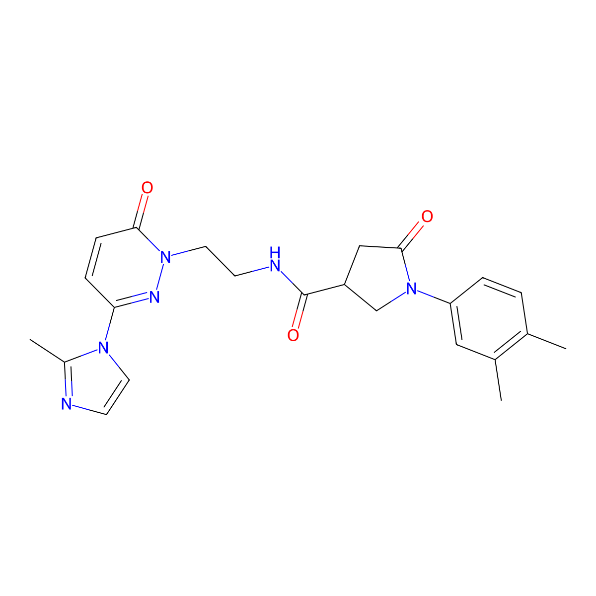 1-(3,4-dimethylphenyl)-N-(2-(3-(2-methyl-1H-imidazol-1-yl)-6-oxopyridazin-1(6H)-yl)ethyl)-5-oxopyrrolidine-3-carboxamide molecular structure, CAS 1396863-68-5