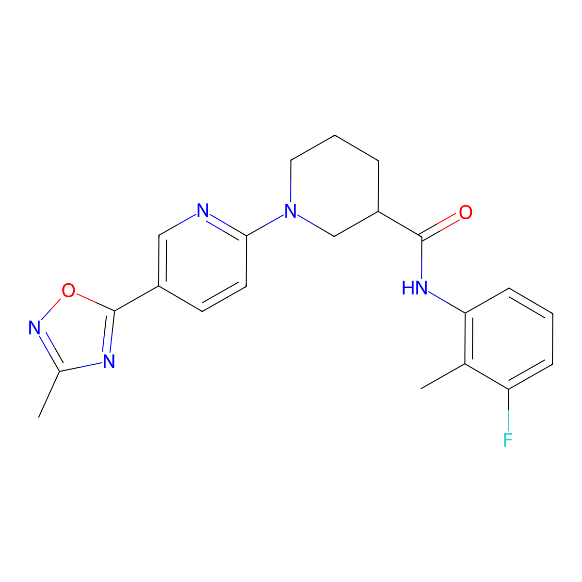 N-(3-fluoro-2-methylphenyl)-1-[5-(3-methyl-1,2,4-oxadiazol-5-yl)pyridin-2-yl]piperidine-3-carboxamide molecular structure, CAS 1396863-73-2