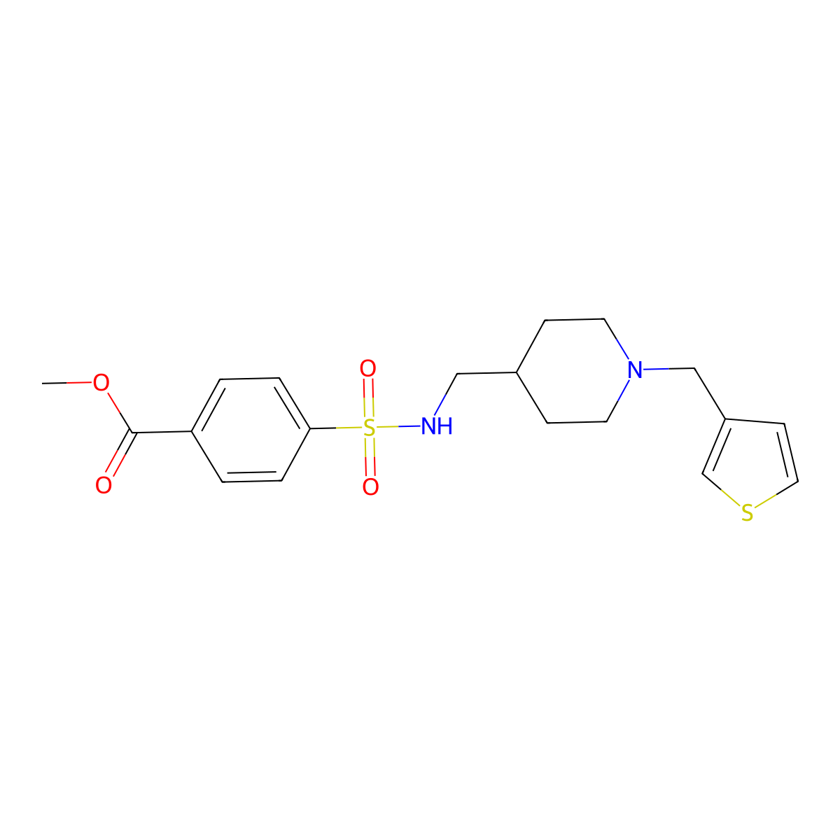 methyl 4-(N-((1-(thiophen-3-ylmethyl)piperidin-4-yl)methyl)sulfamoyl)benzoate molecular structure, CAS 1396863-77-6