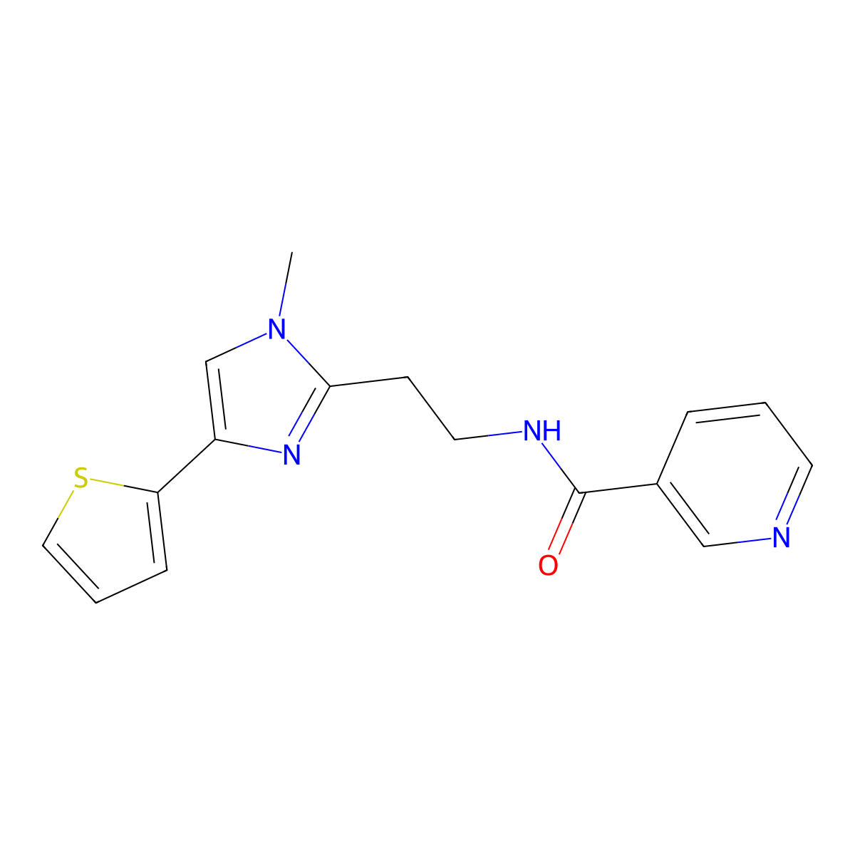 N-(2-(1-methyl-4-(thiophen-2-yl)-1H-imidazol-2-yl)ethyl)nicotinamide molecular structure, CAS 1396863-79-8