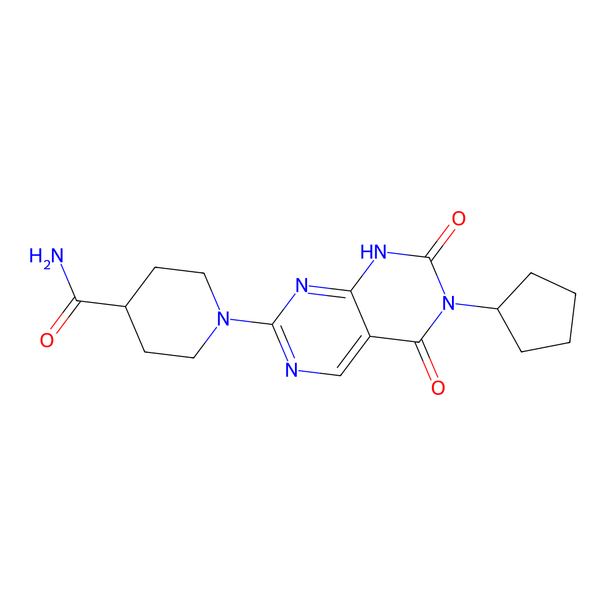 1-(6-Cyclopentyl-5,7-dioxo-5,6,7,8-tetrahydropyrimido[4,5-d]pyrimidin-2-yl)piperidine-4-carboxamide molecular structure, CAS 1396863-85-6