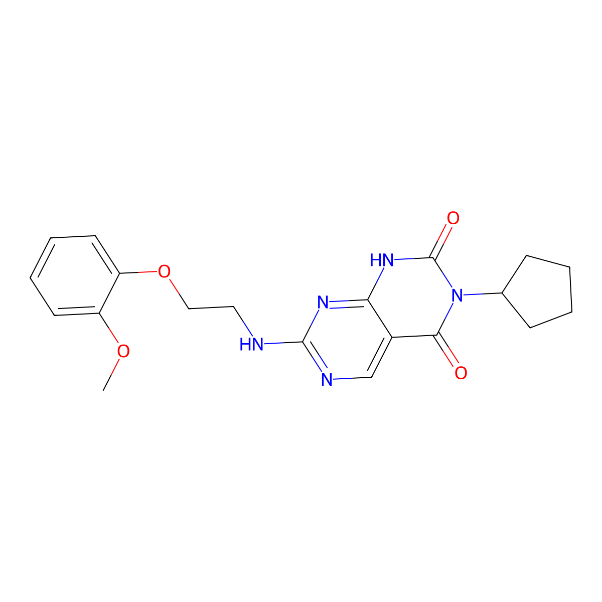 3-cyclopentyl-7-{[2-(2-methoxyphenoxy)ethyl]amino}pyrimido[4,5-d]pyrimidine-2,4(1H,3H)-dione molecular structure, CAS 1396863-91-4