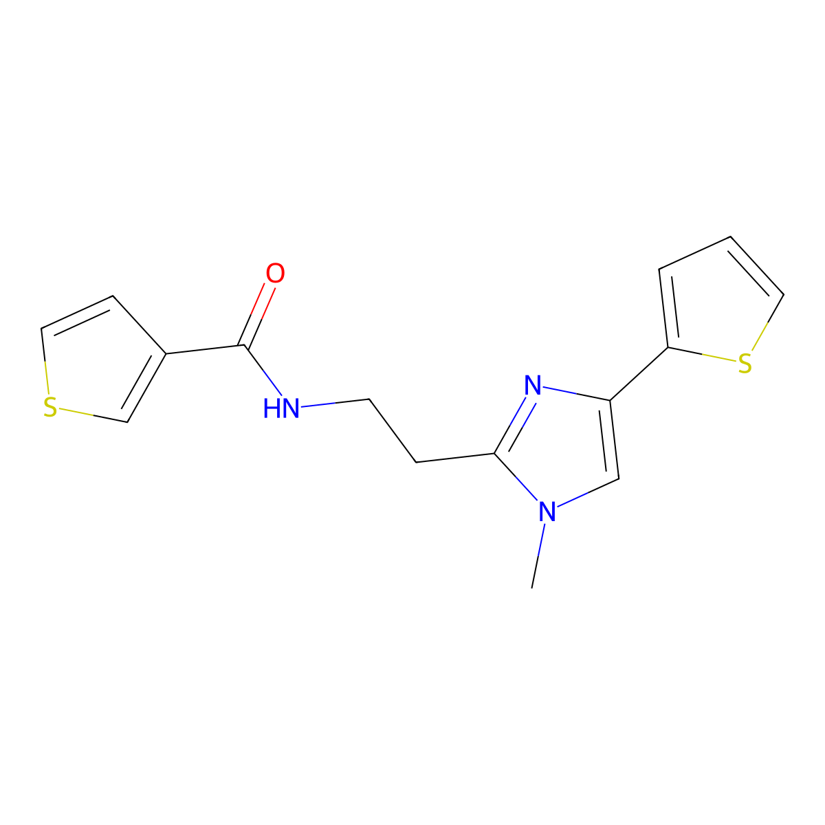 N-(2-(1-methyl-4-(thiophen-2-yl)-1H-imidazol-2-yl)ethyl)thiophene-3-carboxamide molecular structure, CAS 1396863-96-9