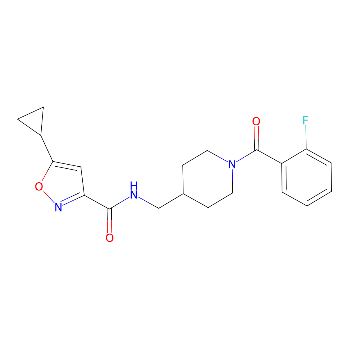 5-cyclopropyl-N-((1-(2-fluorobenzoyl)piperidin-4-yl)methyl)isoxazole-3-carboxamide molecular structure, CAS 1396863-99-2