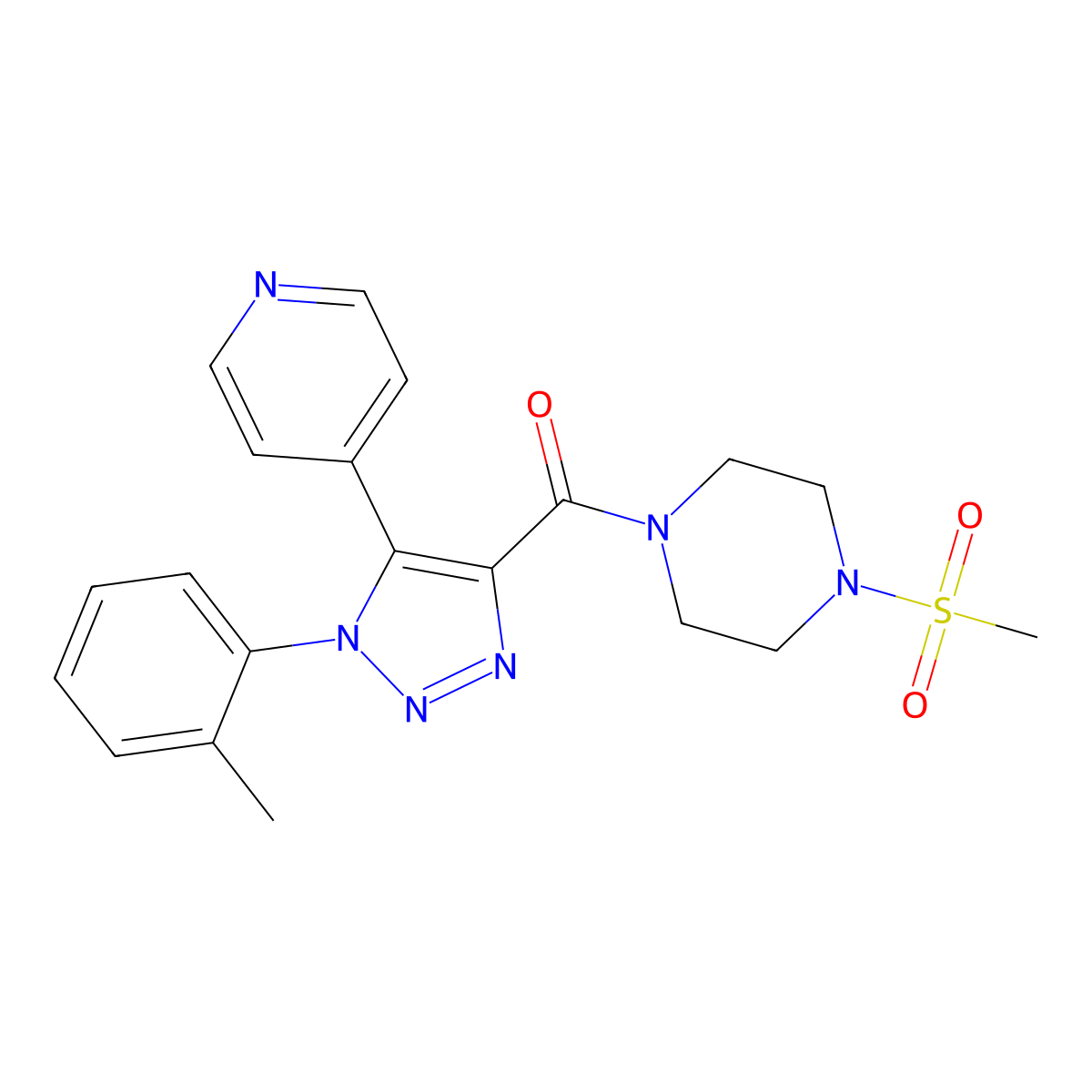 (4-(methylsulfonyl)piperazin-1-yl)(5-(pyridin-4-yl)-1-(o-tolyl)-1H-1,2,3-triazol-4-yl)methanone molecular structure, CAS 1396864-03-1