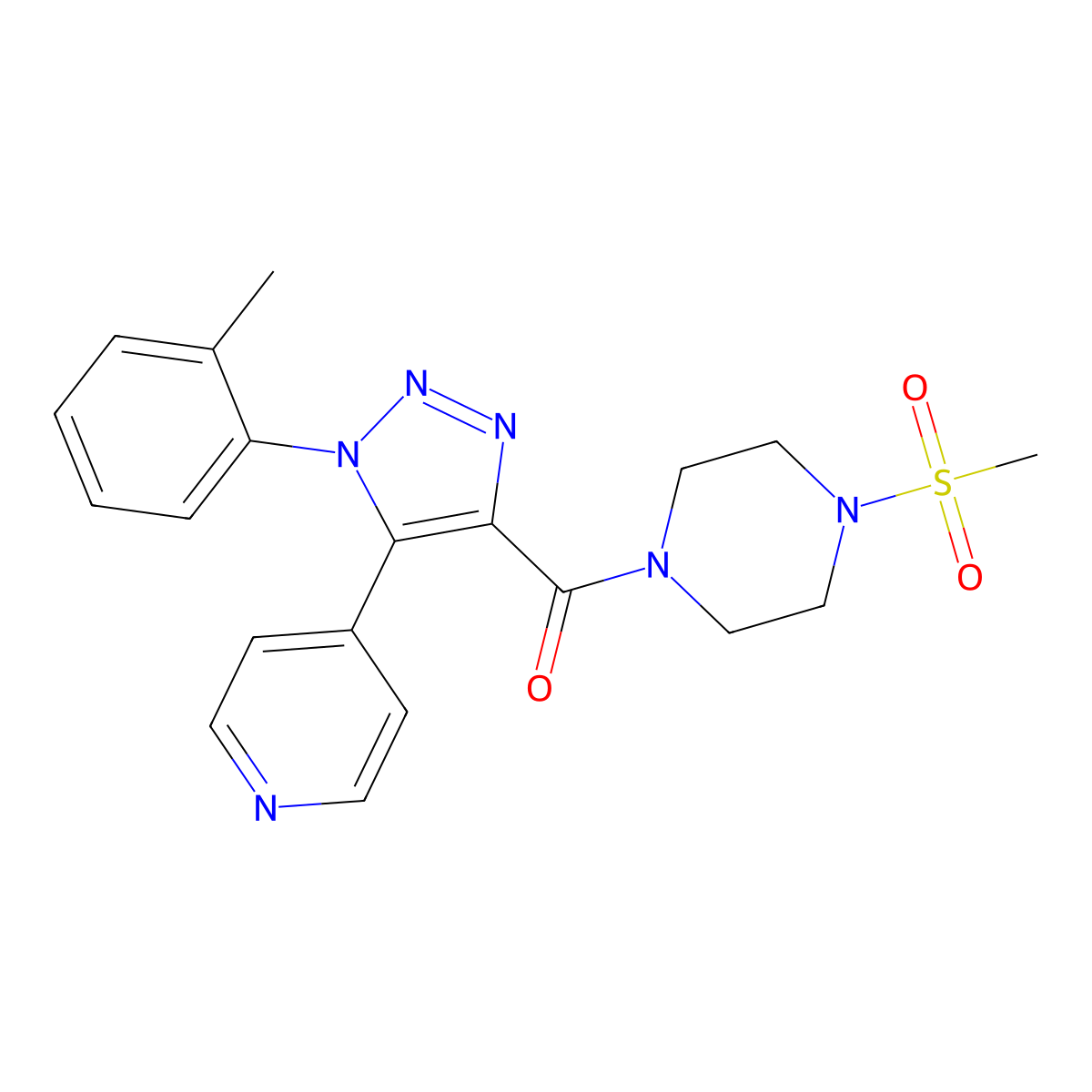 (4-(methylsulfonyl)piperazin-1-yl)(5-(pyridin-4-yl)-1-(o-tolyl)-1H-1,2,3-triazol-4-yl)methanone molecular structure, CAS 1396864-03-1