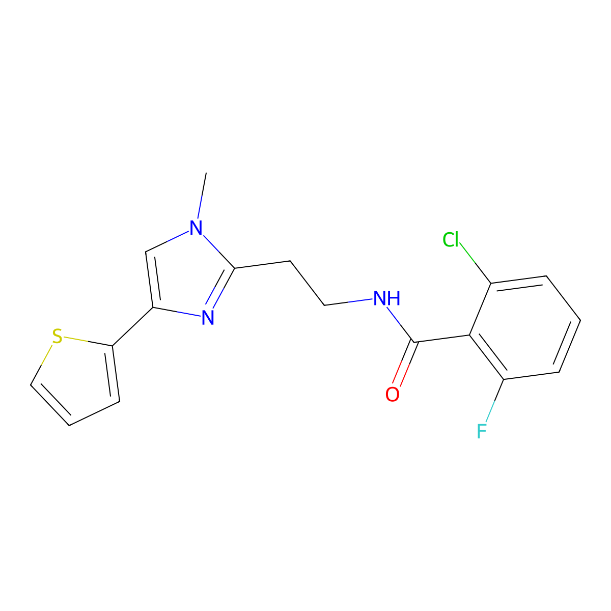 2-chloro-6-fluoro-N-{2-[1-methyl-4-(thiophen-2-yl)-1H-imidazol-2-yl]ethyl}benzamide molecular structure, CAS 1396864-05-3