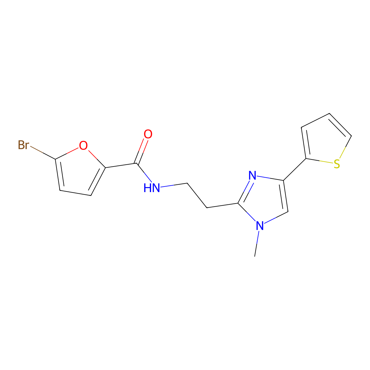 5-bromo-N-(2-(1-methyl-4-(thiophen-2-yl)-1H-imidazol-2-yl)ethyl)furan-2-carboxamide molecular structure, CAS 1396864-07-5