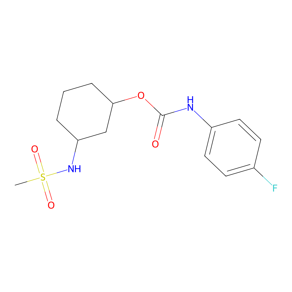 3-methanesulfonamidocyclohexyl N-(4-fluorophenyl)carbamate molecular structure, CAS 1396864-09-7