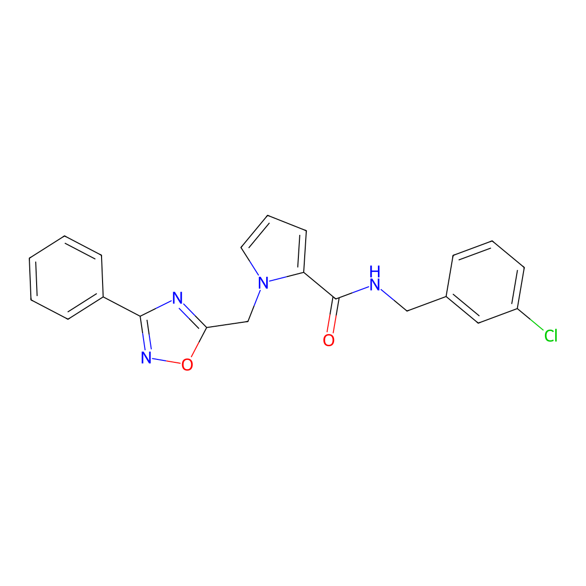 N-(3-chlorobenzyl)-1-[(3-phenyl-1,2,4-oxadiazol-5-yl)methyl]-1H-pyrrole-2-carboxamide molecular structure, CAS 1396864-11-1