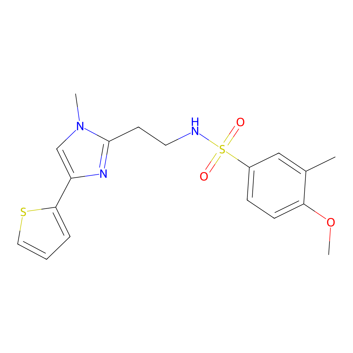 4-methoxy-3-methyl-N-(2-(1-methyl-4-(thiophen-2-yl)-1H-imidazol-2-yl)ethyl)benzenesulfonamide molecular structure, CAS 1396864-12-2