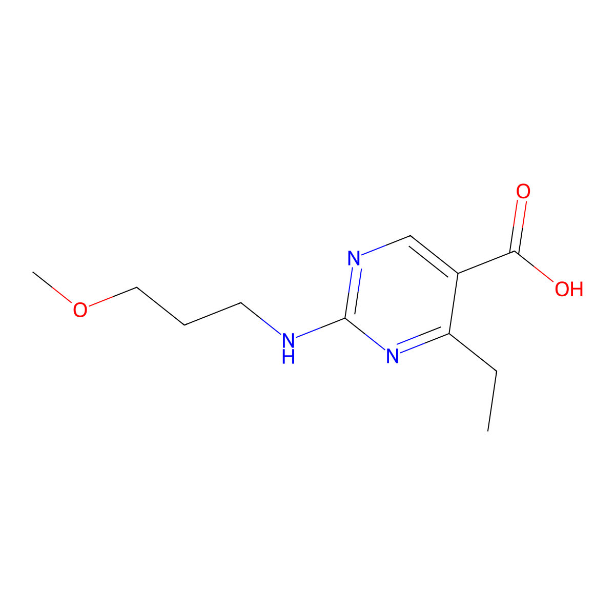 4-Ethyl-2-((3-methoxypropyl)amino)pyrimidine-5-carboxylic acid molecular structure, CAS 1396864-13-3