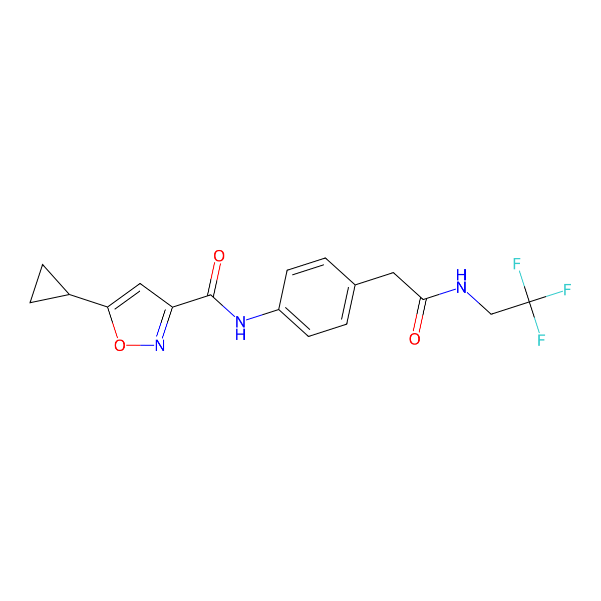 5-cyclopropyl-N-(4-(2-oxo-2-((2,2,2-trifluoroethyl)amino)ethyl)phenyl)isoxazole-3-carboxamide molecular structure, CAS 1396864-15-5
