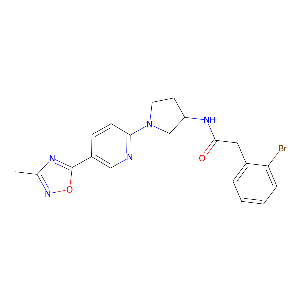 2-(2-bromophenyl)-N-{1-[5-(3-methyl-1,2,4-oxadiazol-5-yl)pyridin-2-yl]pyrrolidin-3-yl}acetamide molecular structure, CAS 1396864-18-8