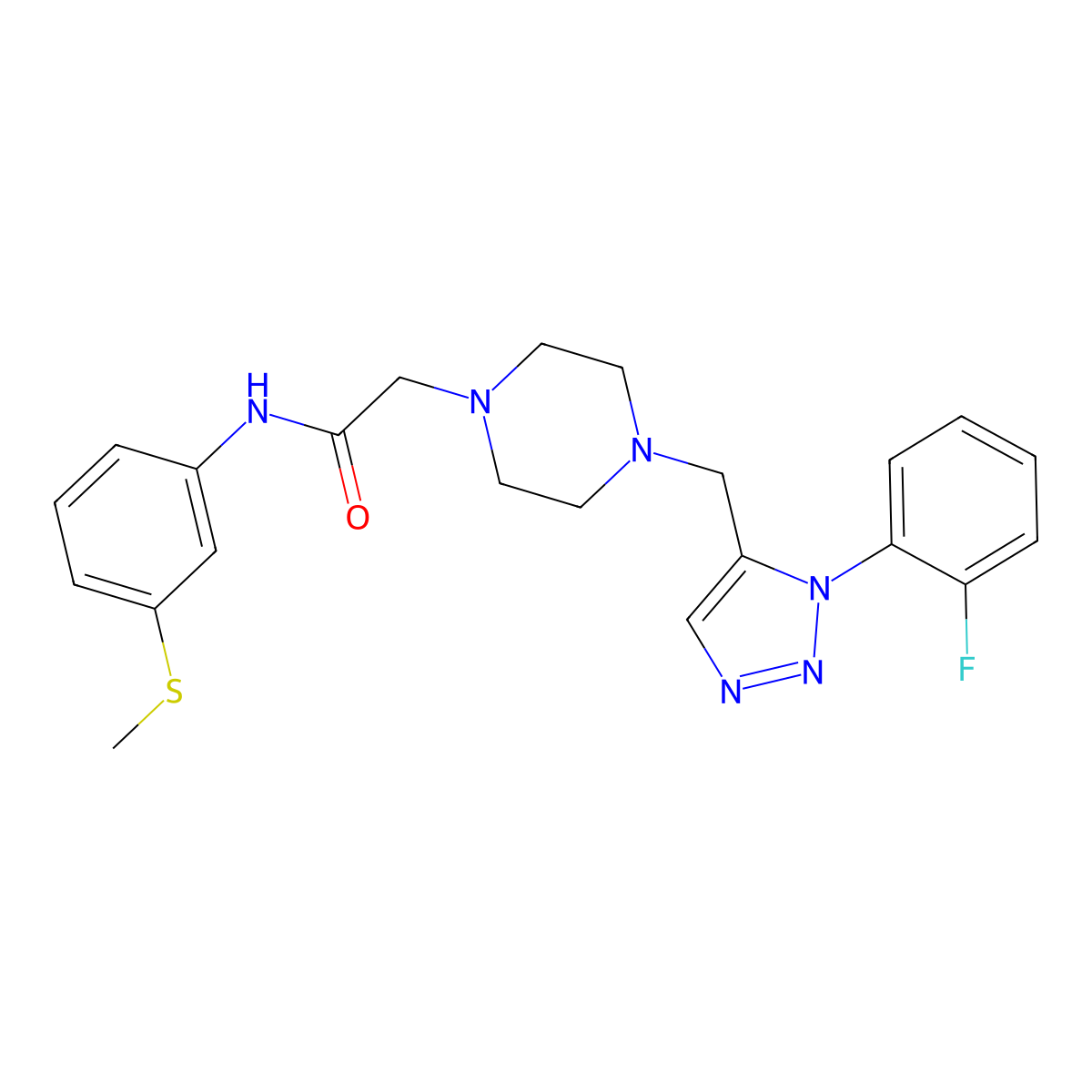 2-(4-{[1-(2-fluorophenyl)-1H-1,2,3-triazol-5-yl]methyl}piperazin-1-yl)-N-[3-(methylthio)phenyl]acetamide molecular structure, CAS 1396864-21-3