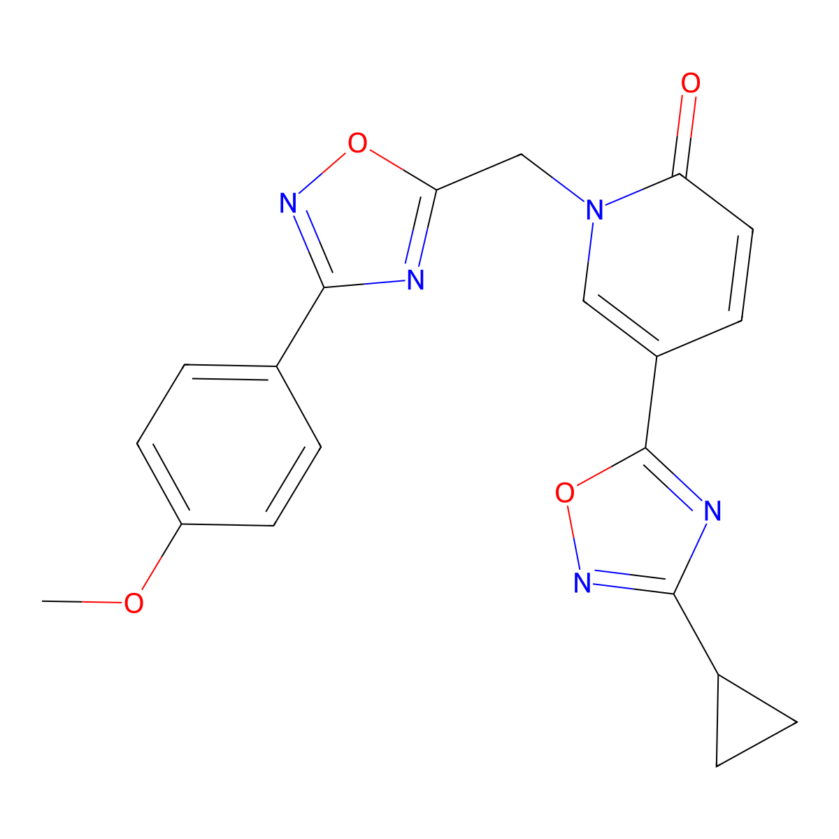 5-(3-cyclopropyl-1,2,4-oxadiazol-5-yl)-1-((3-(4-methoxyphenyl)-1,2,4-oxadiazol-5-yl)methyl)pyridin-2(1H)-one molecular structure, CAS 1396864-31-5