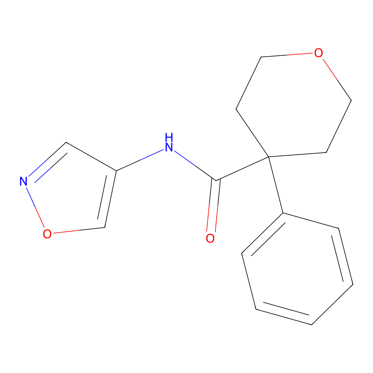 N-(1,2-oxazol-4-yl)-4-phenyloxane-4-carboxamide molecular structure, CAS 1396864-32-6