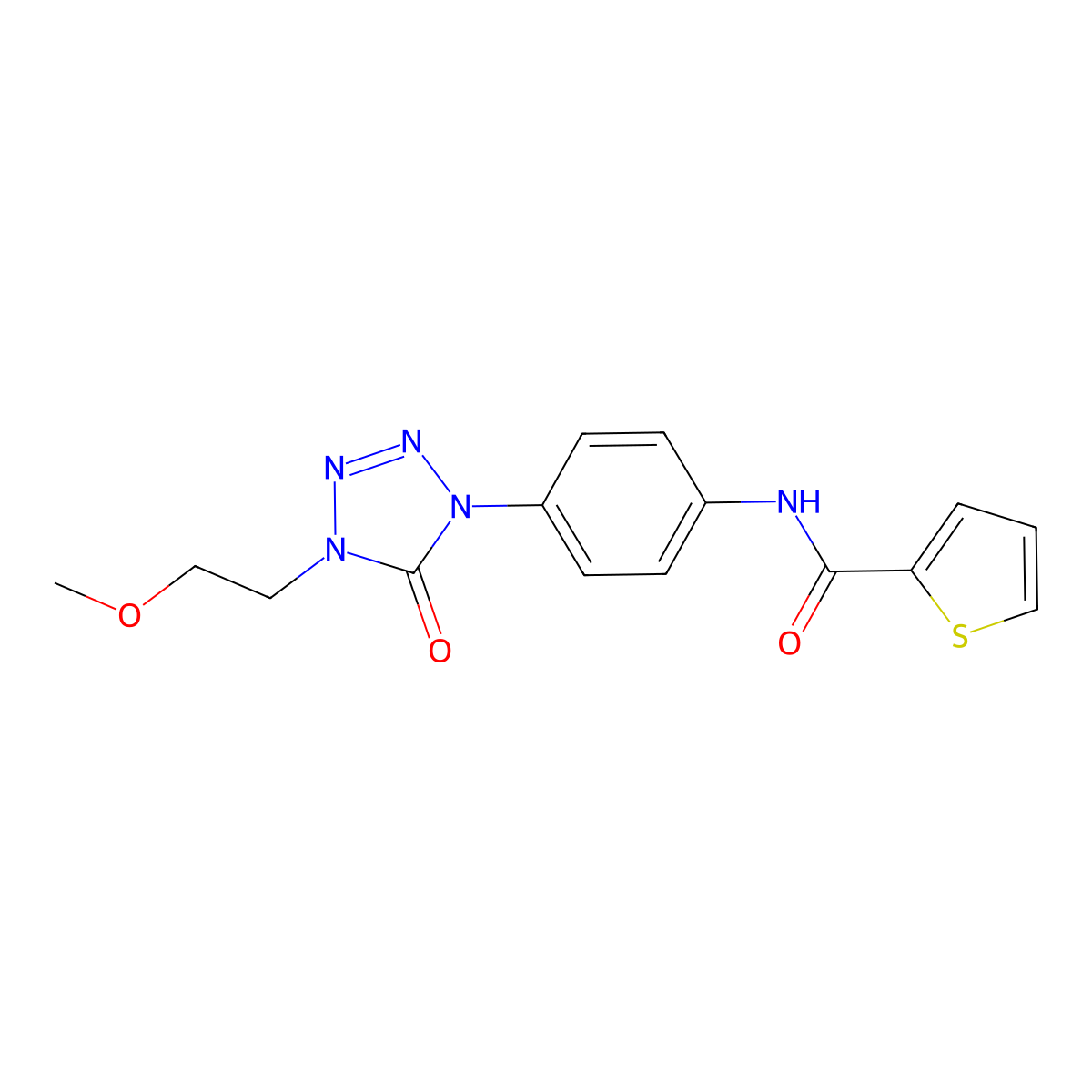 N-(4-(4-(2-methoxyethyl)-5-oxo-4,5-dihydro-1H-tetrazol-1-yl)phenyl)thiophene-2-carboxamide molecular structure, CAS 1396864-36-0