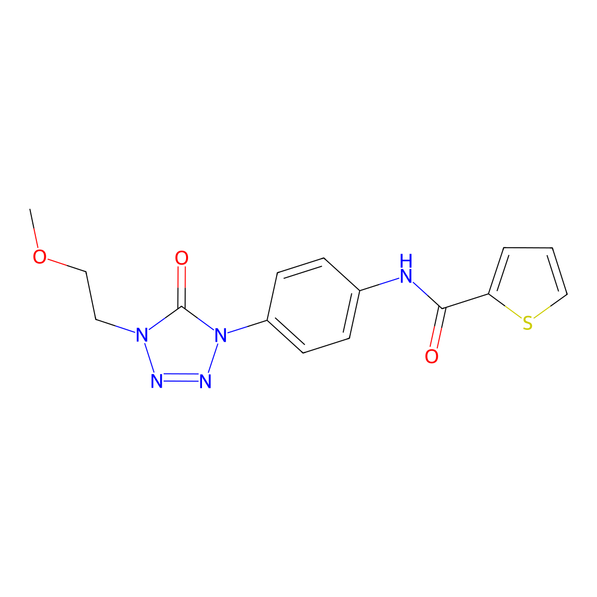 N-(4-(4-(2-methoxyethyl)-5-oxo-4,5-dihydro-1H-tetrazol-1-yl)phenyl)thiophene-2-carboxamide molecular structure, CAS 1396864-36-0