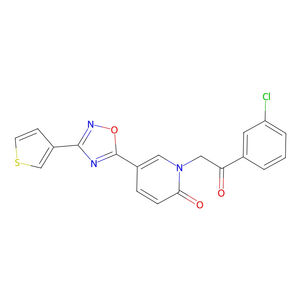 1-(2-(3-chlorophenyl)-2-oxoethyl)-5-(3-(thiophen-3-yl)-1,2,4-oxadiazol-5-yl)pyridin-2(1H)-one molecular structure, CAS 1396864-39-3