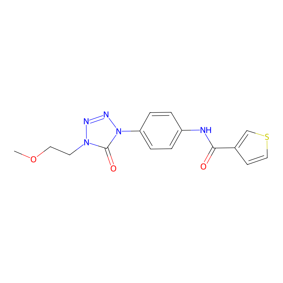N-(4-(4-(2-methoxyethyl)-5-oxo-4,5-dihydro-1H-tetrazol-1-yl)phenyl)thiophene-3-carboxamide molecular structure, CAS 1396864-44-0