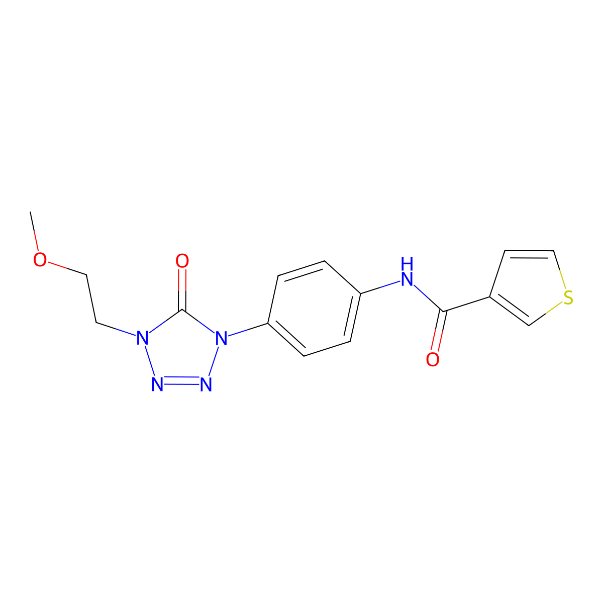 N-(4-(4-(2-methoxyethyl)-5-oxo-4,5-dihydro-1H-tetrazol-1-yl)phenyl)thiophene-3-carboxamide molecular structure, CAS 1396864-44-0