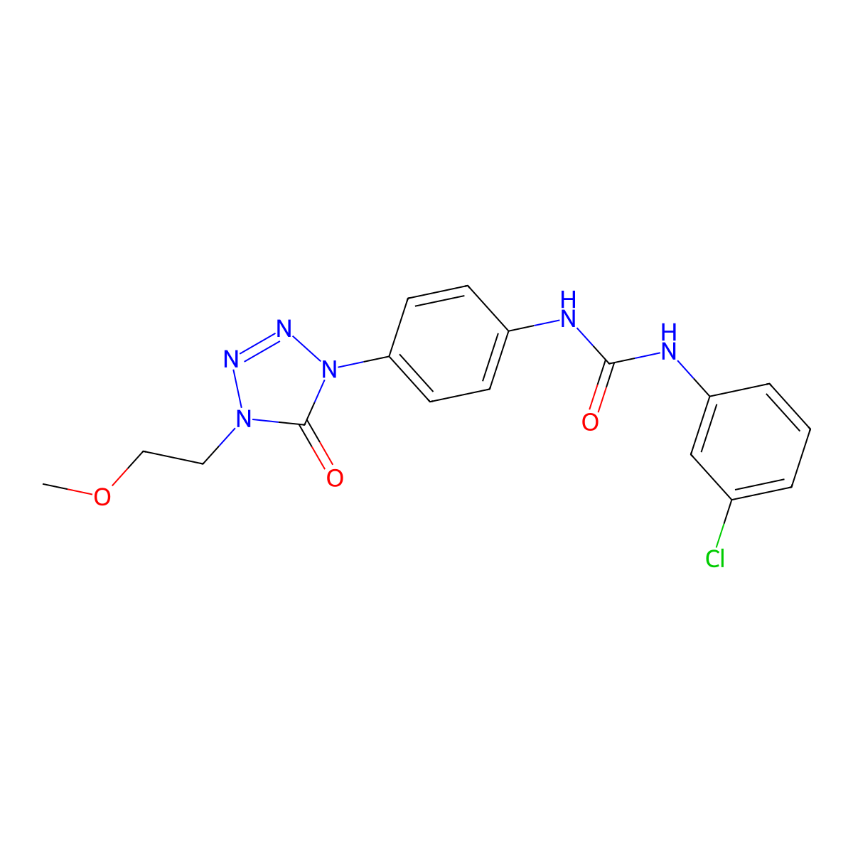 1-(3-chlorophenyl)-3-(4-(4-(2-methoxyethyl)-5-oxo-4,5-dihydro-1H-tetrazol-1-yl)phenyl)urea molecular structure, CAS 1396864-49-5