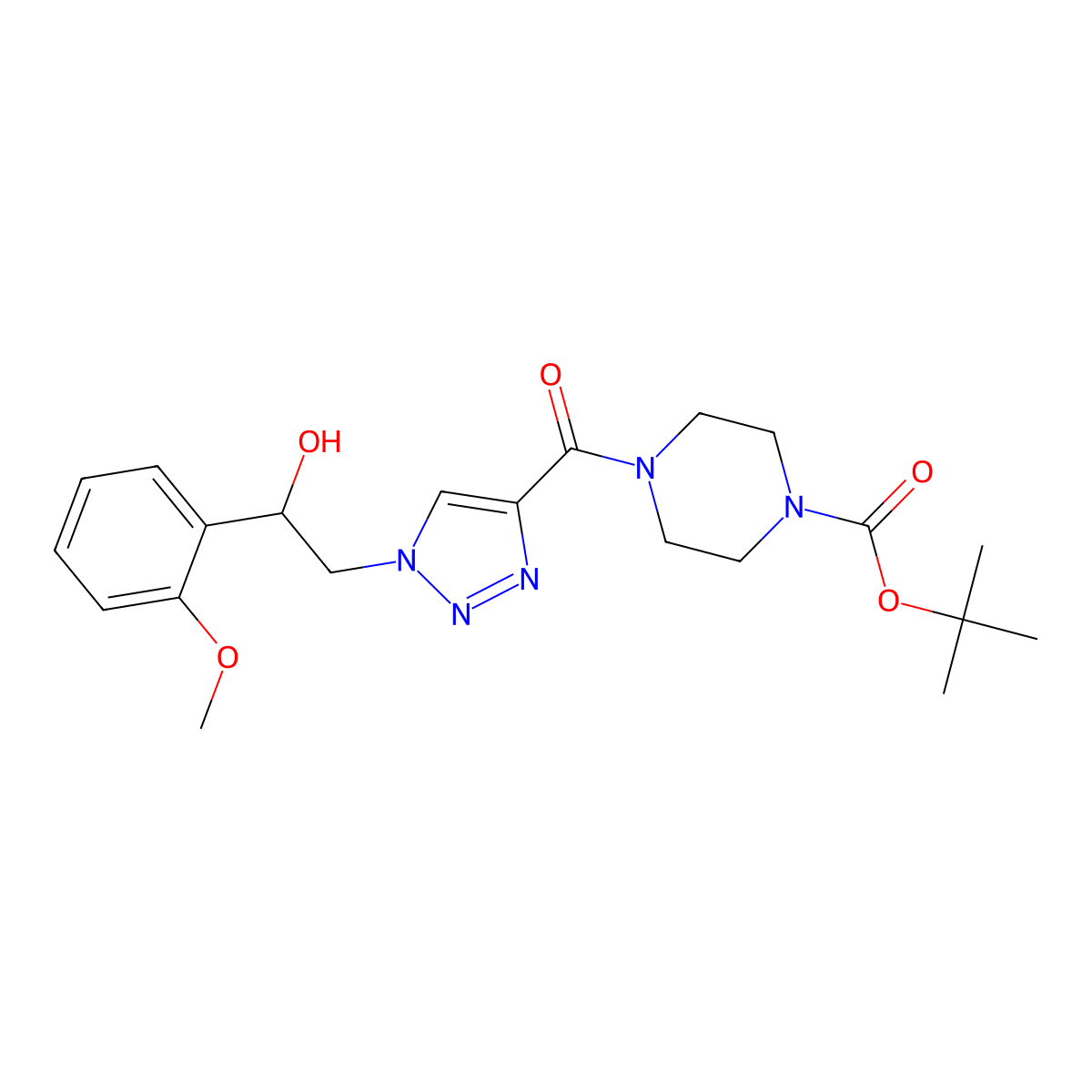 tert-butyl 4-(1-(2-hydroxy-2-(2-methoxyphenyl)ethyl)-1H-1,2,3-triazole-4-carbonyl)piperazine-1-carboxylate molecular structure, CAS 1396864-50-8