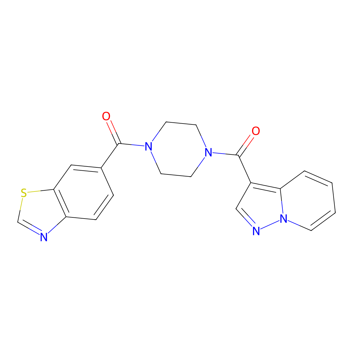 Benzo[d]thiazol-6-yl(4-(pyrazolo[1,5-a]pyridine-3-carbonyl)piperazin-1-yl)methanone molecular structure, CAS 1396864-53-1