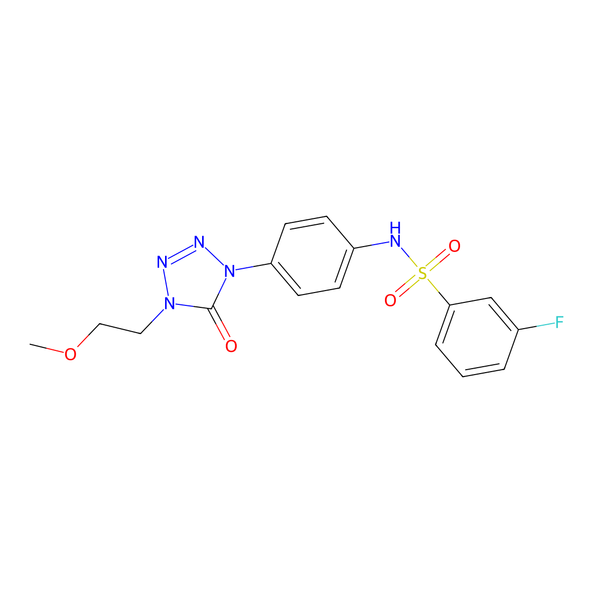 3-fluoro-N-(4-(4-(2-methoxyethyl)-5-oxo-4,5-dihydro-1H-tetrazol-1-yl)phenyl)benzenesulfonamide molecular structure, CAS 1396864-57-5