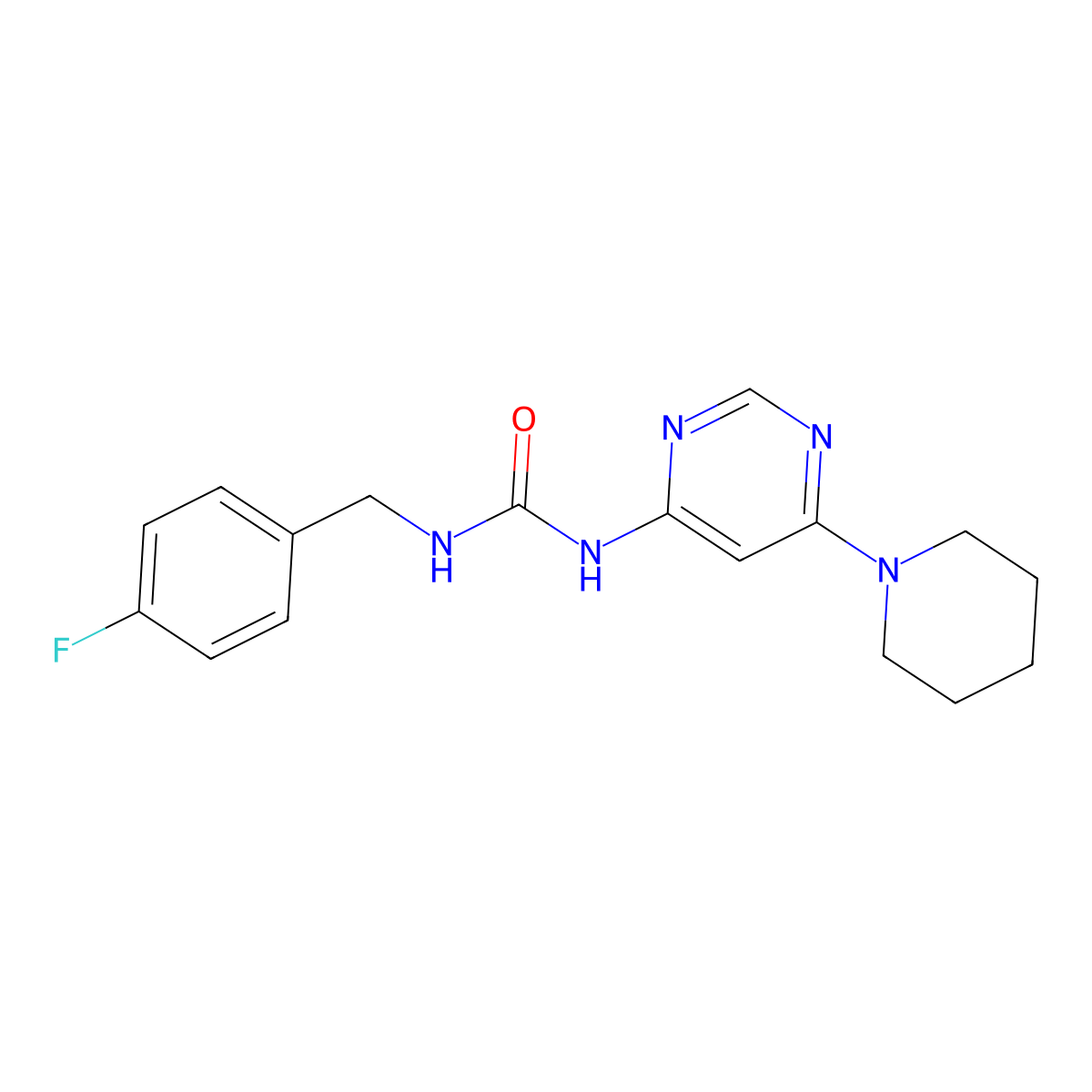 1-(4-Fluorobenzyl)-3-(6-(piperidin-1-yl)pyrimidin-4-yl)urea molecular structure, CAS 1396864-58-6