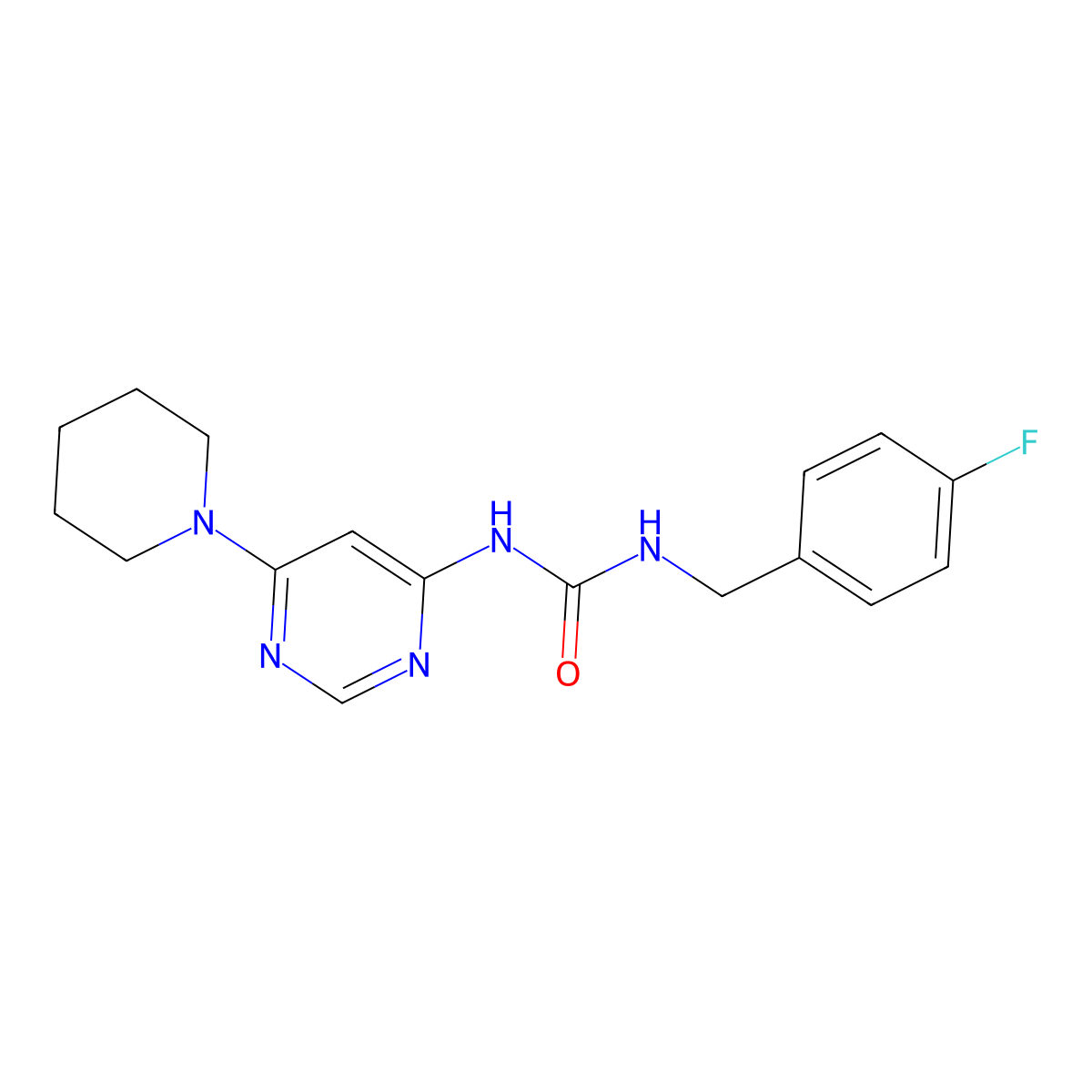 1-(4-Fluorobenzyl)-3-(6-(piperidin-1-yl)pyrimidin-4-yl)urea molecular structure, CAS 1396864-58-6
