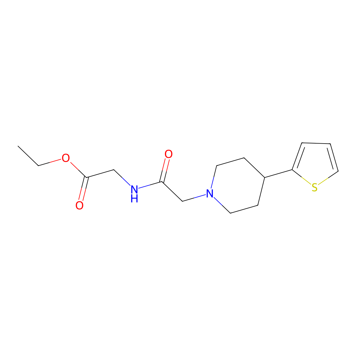 Ethyl 2-(2-(4-(thiophen-2-yl)piperidin-1-yl)acetamido)acetate molecular structure, CAS 1396864-62-2