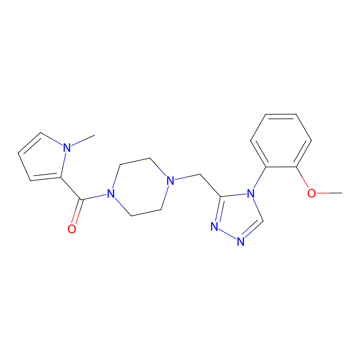 1-{[4-(2-methoxyphenyl)-4H-1,2,4-triazol-3-yl]methyl}-4-[(1-methyl-1H-pyrrol-2-yl)carbonyl]piperazine molecular structure, CAS 1396864-63-3