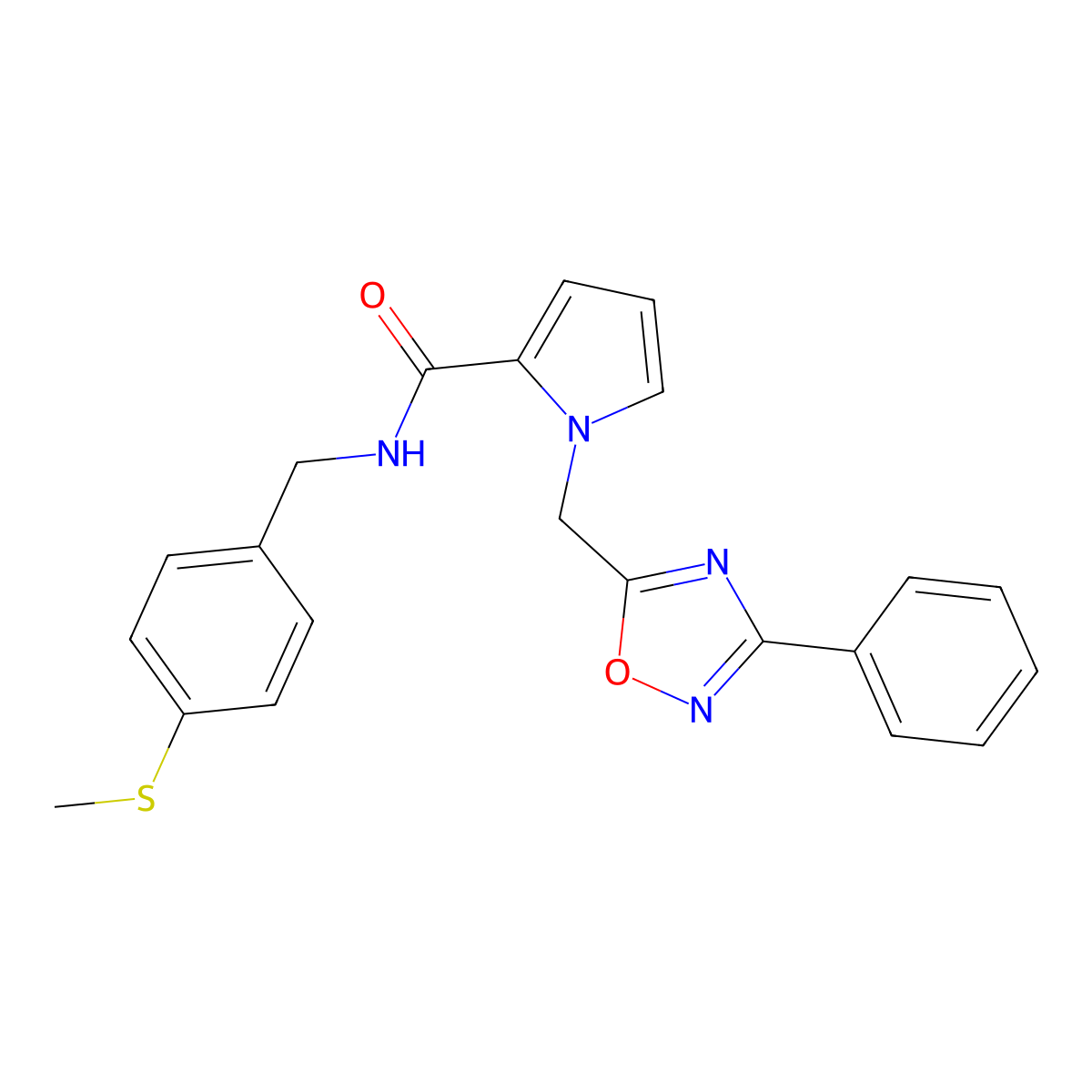 N-(4-(methylthio)benzyl)-1-((3-phenyl-1,2,4-oxadiazol-5-yl)methyl)-1H-pyrrole-2-carboxamide molecular structure, CAS 1396864-67-7