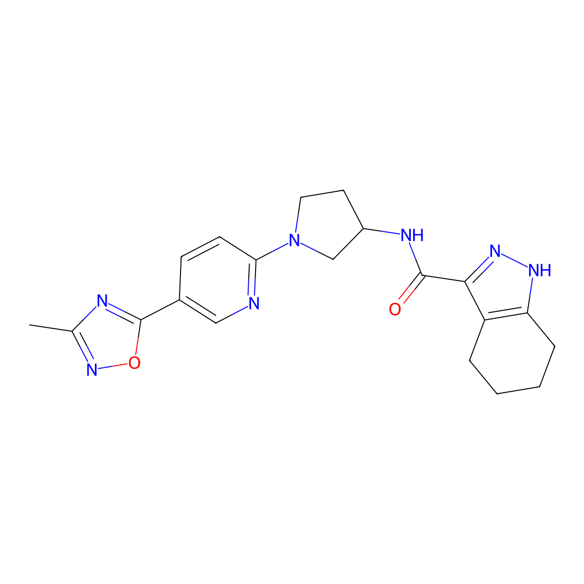 N-{1-[5-(3-methyl-1,2,4-oxadiazol-5-yl)pyridin-2-yl]pyrrolidin-3-yl}-4,5,6,7-tetrahydro-1H-indazole-3-carboxamide molecular structure, CAS 1396864-71-3