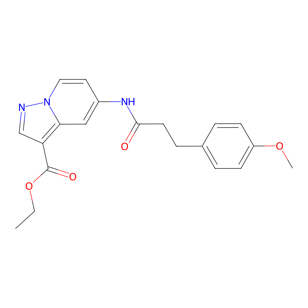 Ethyl 5-(3-(4-methoxyphenyl)propanamido)pyrazolo[1,5-a]pyridine-3-carboxylate molecular structure, CAS 1396864-75-7