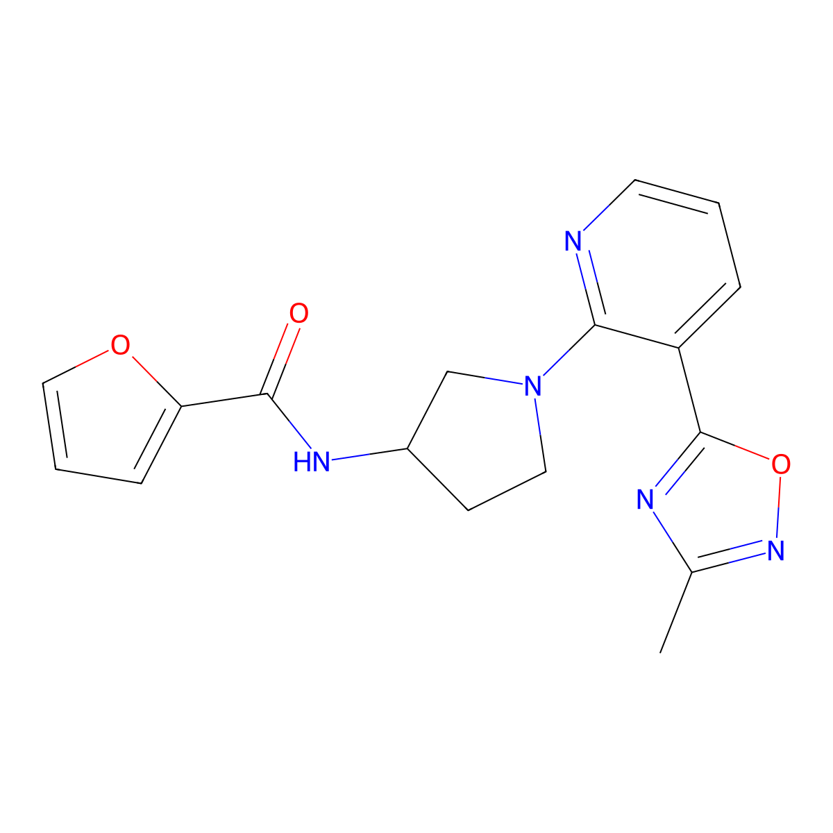 N-{1-[3-(3-methyl-1,2,4-oxadiazol-5-yl)pyridin-2-yl]pyrrolidin-3-yl}-2-furamide molecular structure, CAS 1396864-77-9