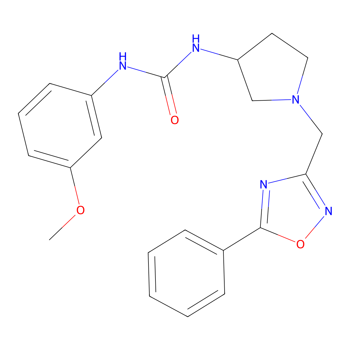 1-(3-Methoxyphenyl)-3-(1-((5-phenyl-1,2,4-oxadiazol-3-yl)methyl)pyrrolidin-3-yl)urea molecular structure, CAS 1396864-82-6