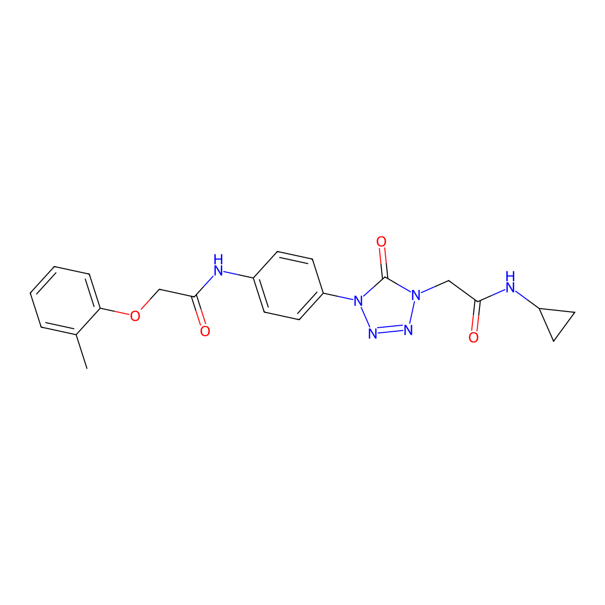 N-cyclopropyl-2-(5-oxo-4-(4-(2-(o-tolyloxy)acetamido)phenyl)-4,5-dihydro-1H-tetrazol-1-yl)acetamide molecular structure, CAS 1396864-83-7