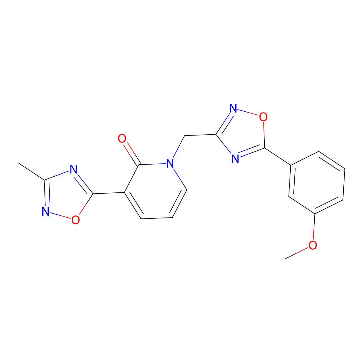 1-((5-(3-methoxyphenyl)-1,2,4-oxadiazol-3-yl)methyl)-3-(3-methyl-1,2,4-oxadiazol-5-yl)pyridin-2(1H)-one molecular structure, CAS 1396864-84-8