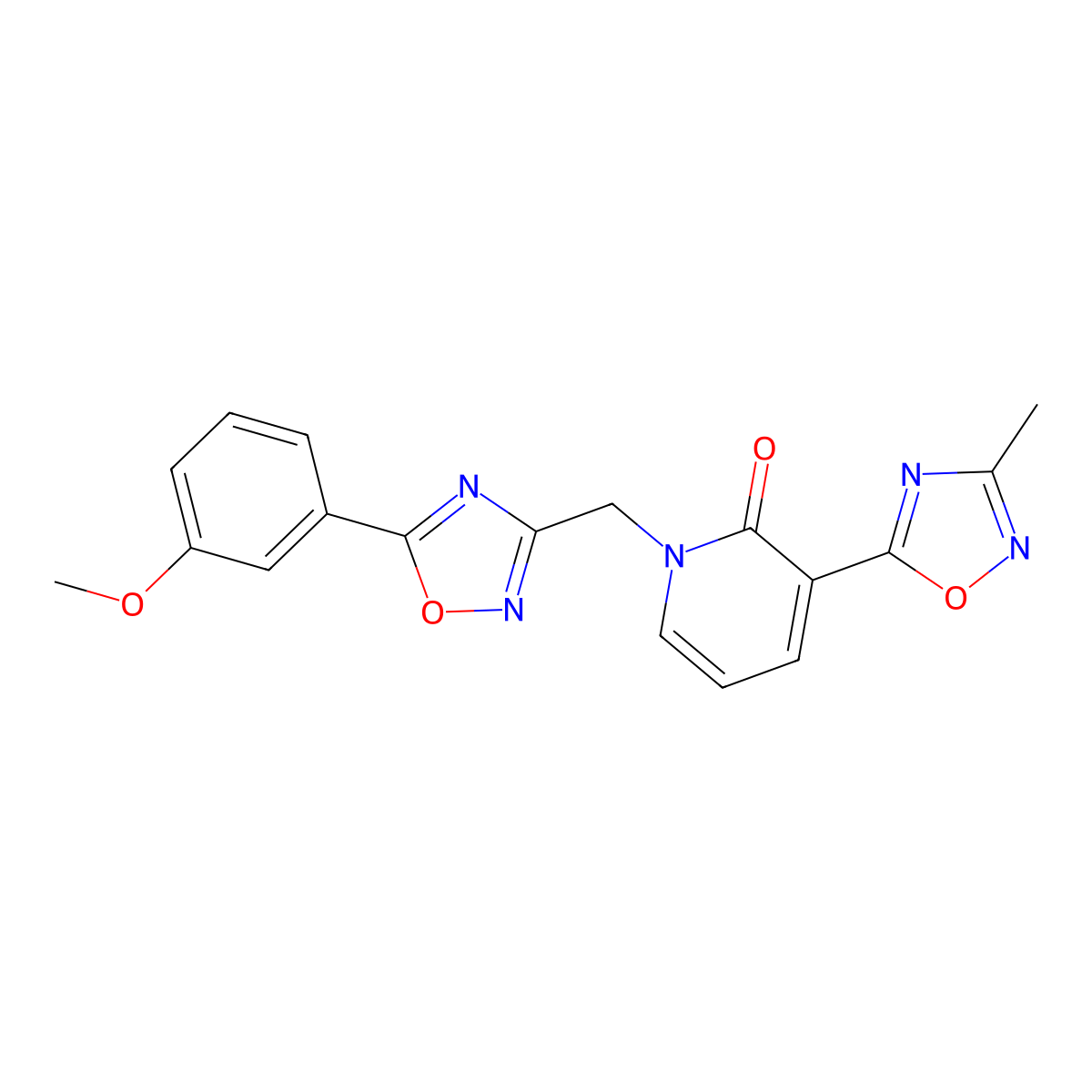 1-((5-(3-methoxyphenyl)-1,2,4-oxadiazol-3-yl)methyl)-3-(3-methyl-1,2,4-oxadiazol-5-yl)pyridin-2(1H)-one molecular structure, CAS 1396864-84-8