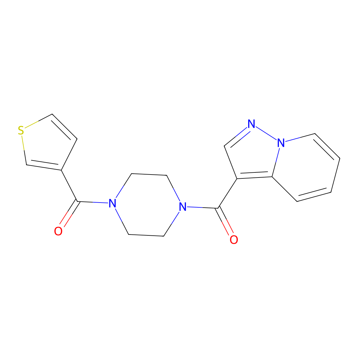 Pyrazolo[1,5-a]pyridin-3-yl(4-(thiophene-3-carbonyl)piperazin-1-yl)methanone molecular structure, CAS 1396864-86-0