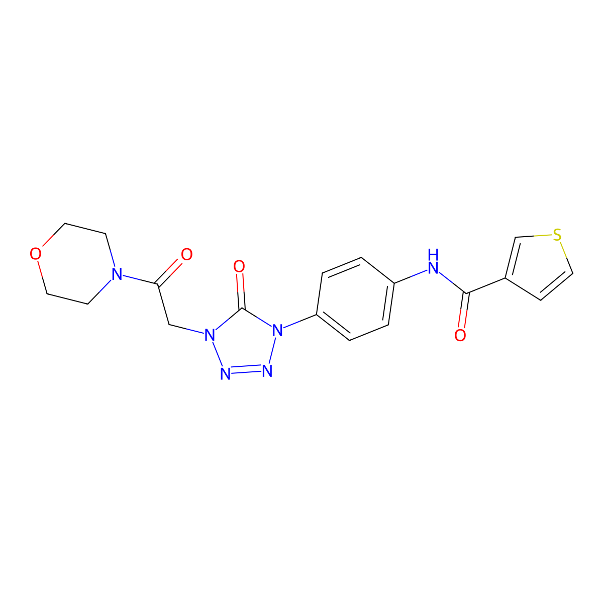 N-(4-(4-(2-morpholino-2-oxoethyl)-5-oxo-4,5-dihydro-1H-tetrazol-1-yl)phenyl)thiophene-3-carboxamide molecular structure, CAS 1396864-92-8