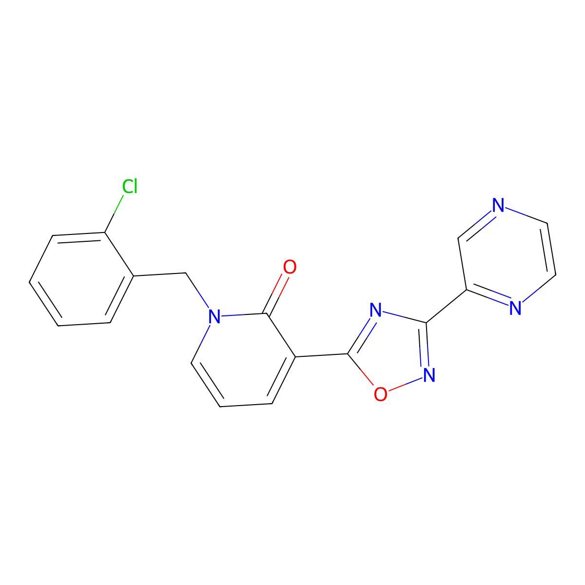 1-(2-chlorobenzyl)-3-(3-pyrazin-2-yl-1,2,4-oxadiazol-5-yl)pyridin-2(1H)-one molecular structure, CAS 1396864-95-1