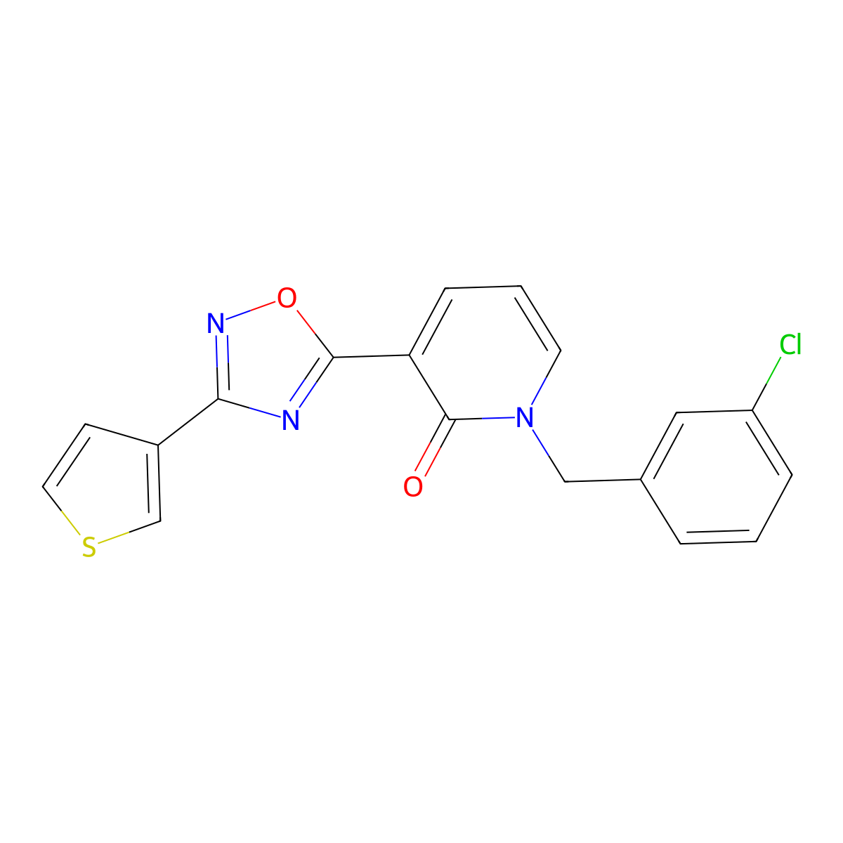 1-(3-chlorobenzyl)-3-(3-(thiophen-3-yl)-1,2,4-oxadiazol-5-yl)pyridin-2(1H)-one molecular structure, CAS 1396864-99-5