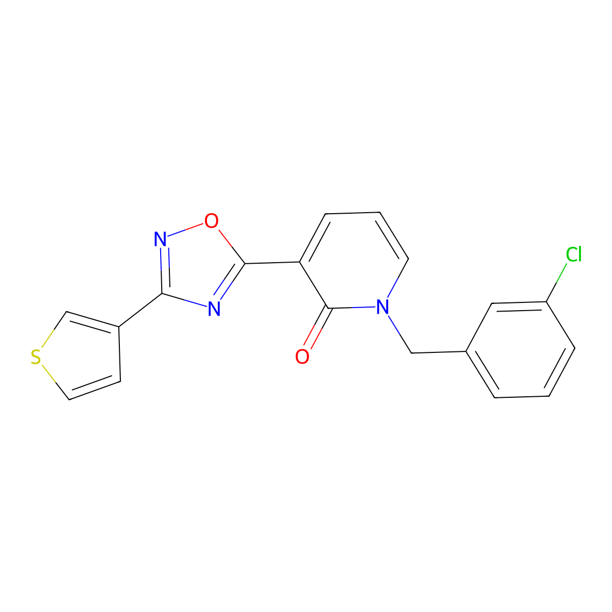 1-(3-chlorobenzyl)-3-(3-(thiophen-3-yl)-1,2,4-oxadiazol-5-yl)pyridin-2(1H)-one molecular structure, CAS 1396864-99-5