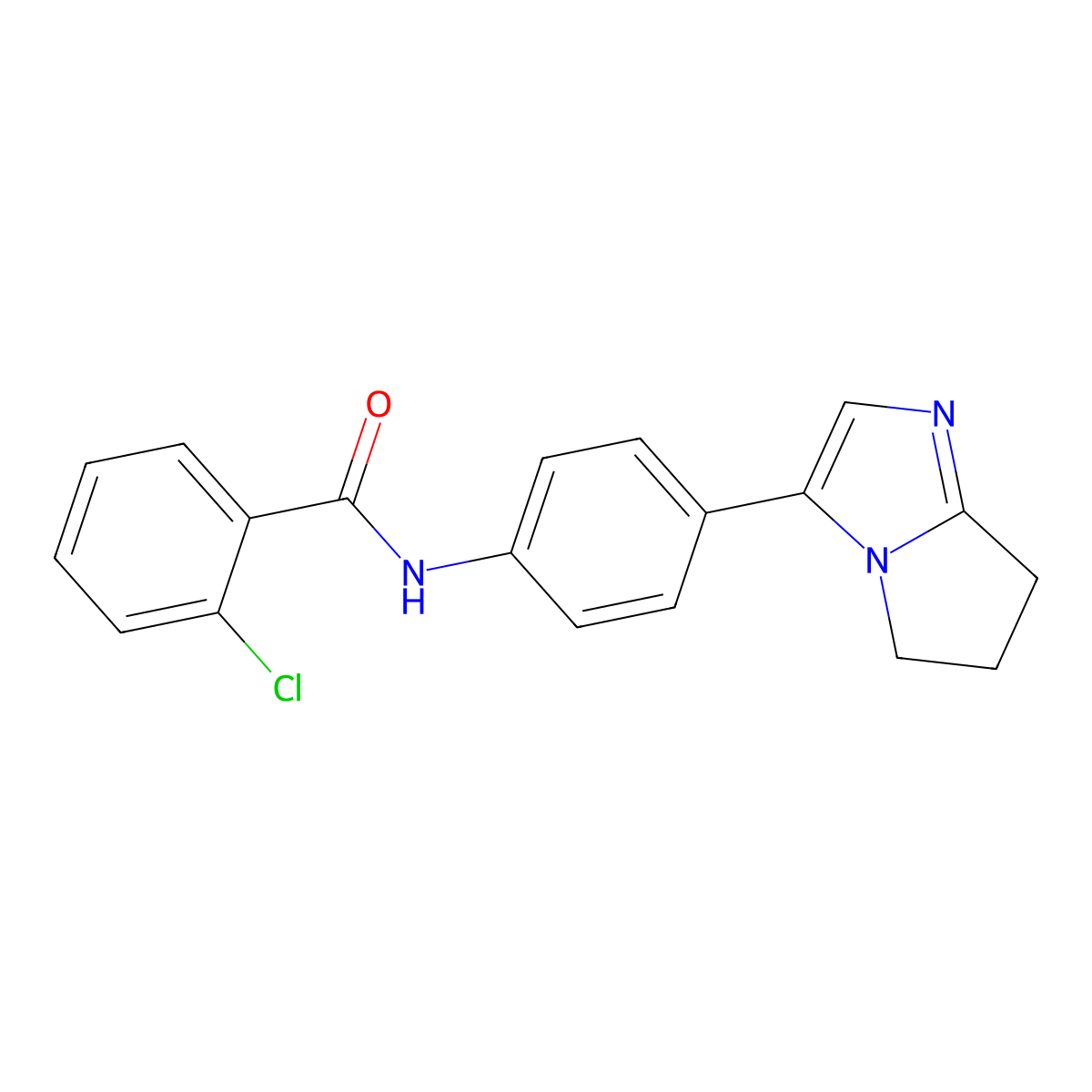 2-chloro-N-(4-(6,7-dihydro-5H-pyrrolo[1,2-a]imidazol-3-yl)phenyl)benzamide molecular structure, CAS 1396865-00-1